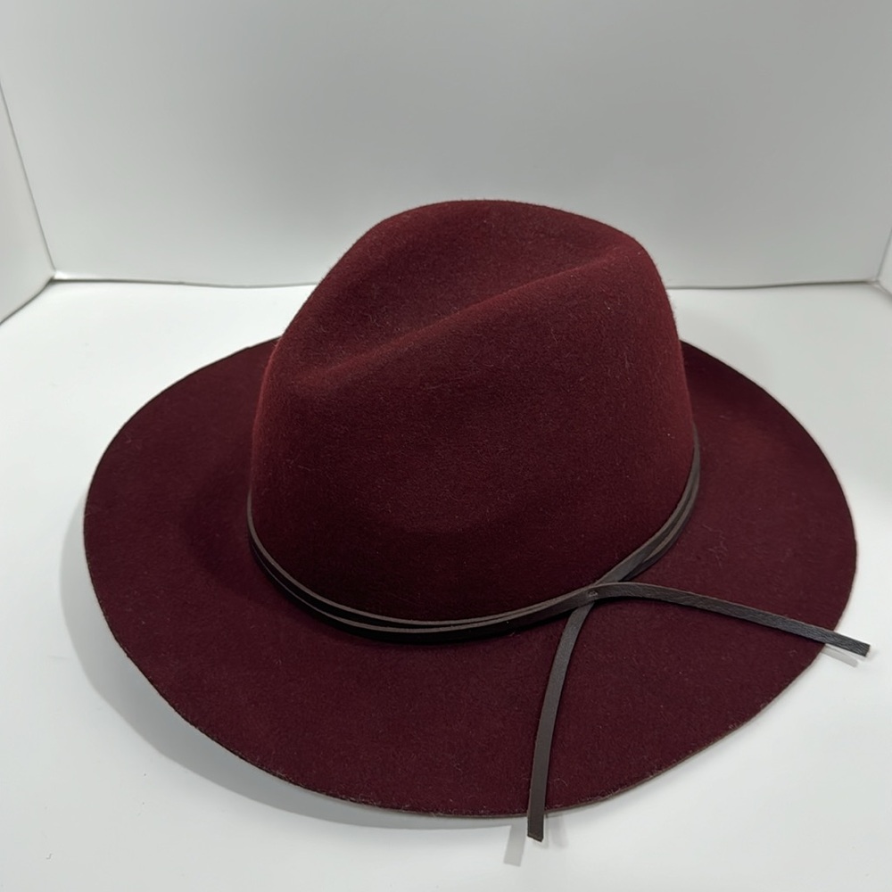 Fedora 100% Wool Boho Burgundy Winter Womens Black Trim Detail Hat